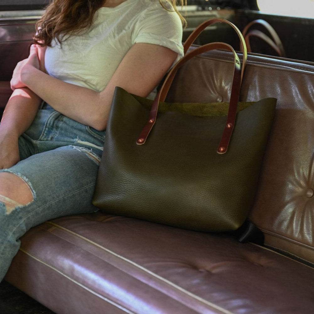 AVERY LEATHER TOTE BAG - LARGE - OLIVE