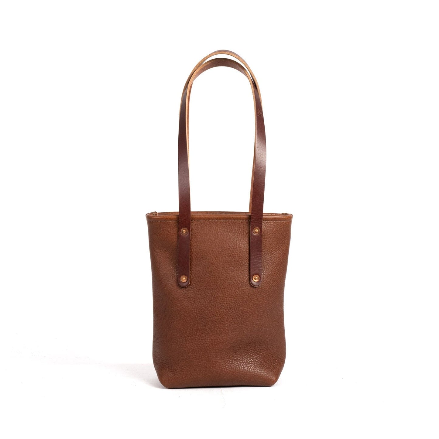 AVERY LEATHER TOTE - SLIM - SMALL - SADDLE - ZIPPER - FRONT POCKET - IN STOCK
