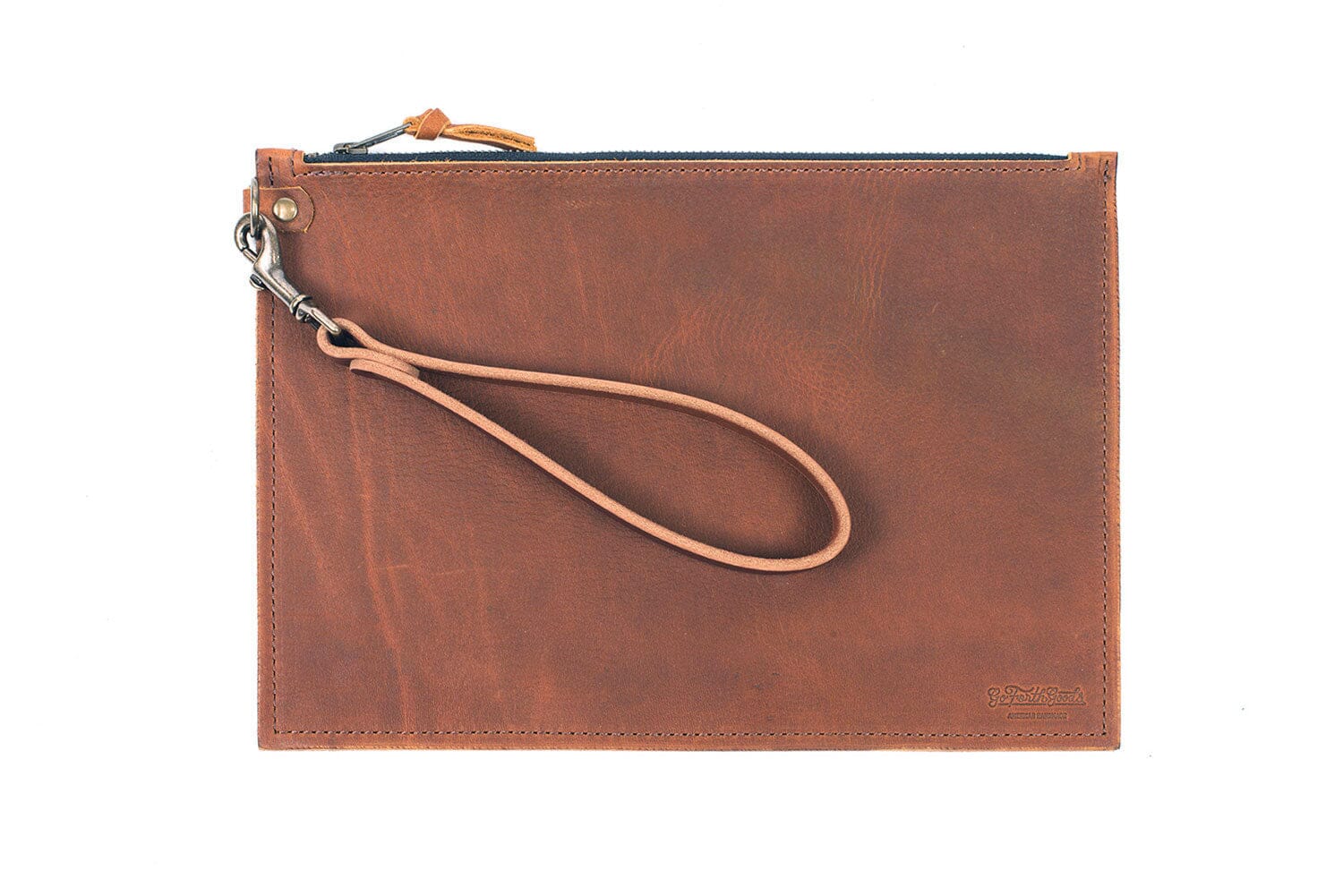 FELICITY ZIPPERED CLUTCH WITH WRISTLET LARGE - RUSTIC PECAN (READY TO SHIP)
