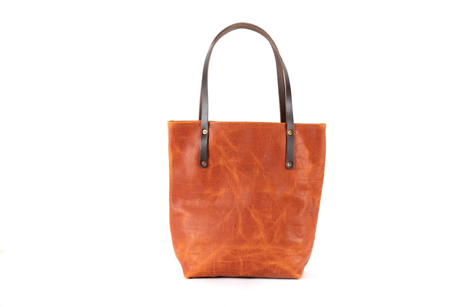 AVERY LEATHER TOTE BAG - SLIM LARGE - TANGERINE BISON (READY TO SHIP)