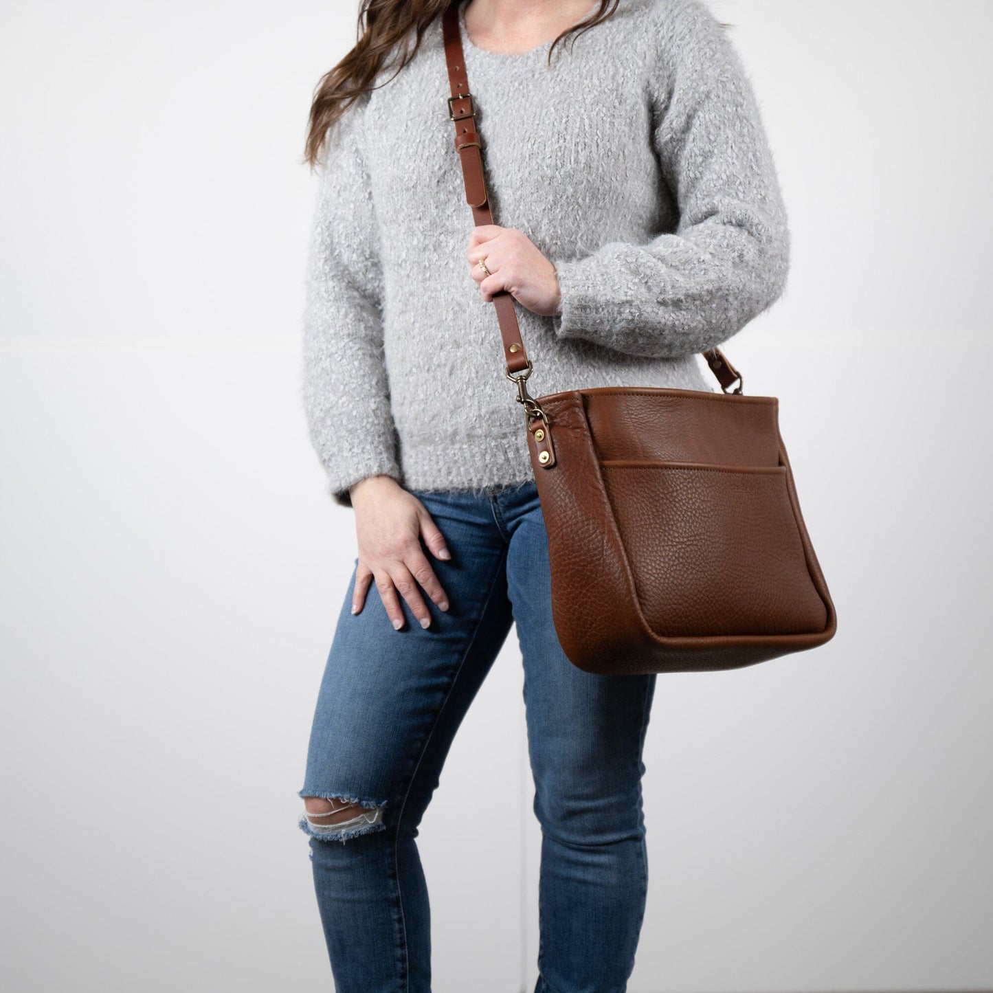 RENNIE LEATHER SHOULDER BAG - LARGE - CHOCOLATE SUEDE