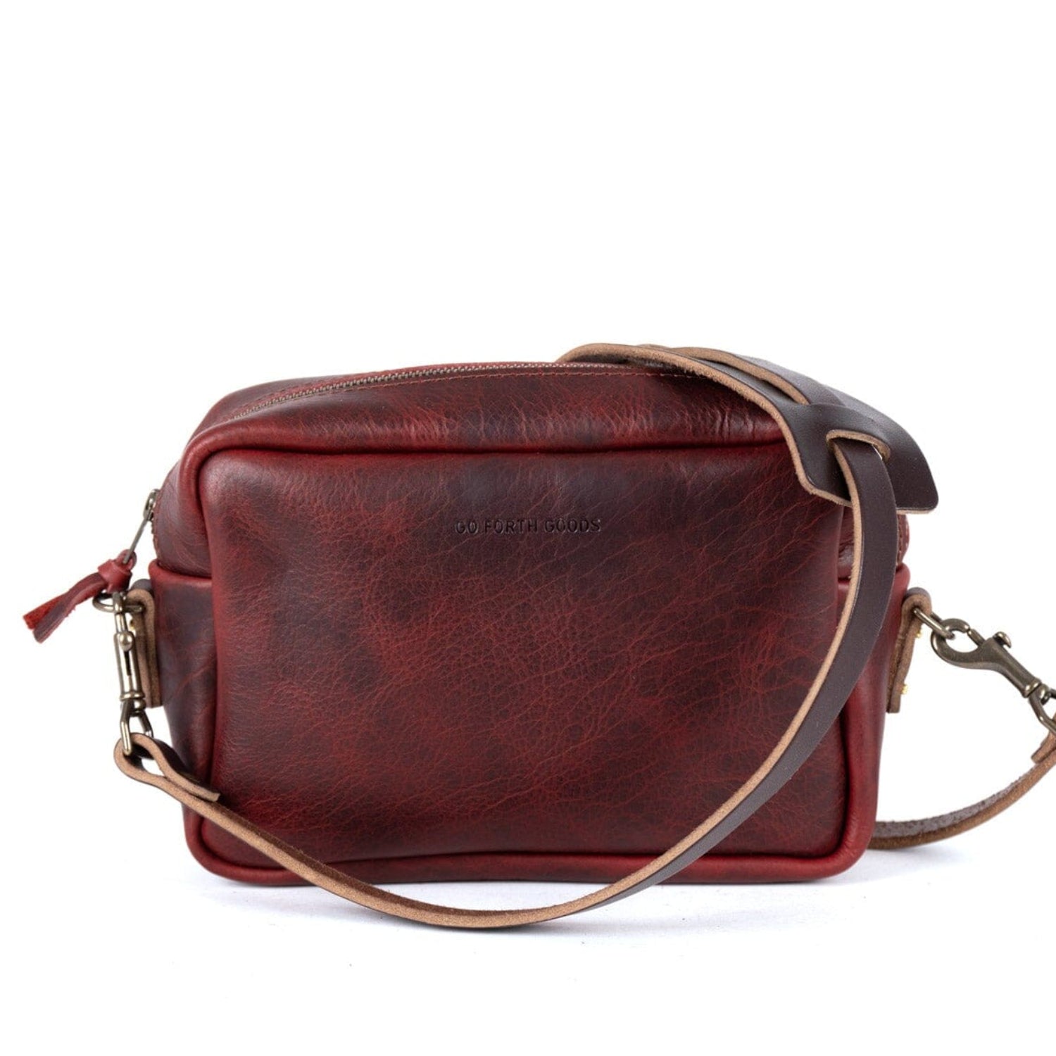 SARAH LEATHER CROSSBODY - MEDIUM - WINE BISON | MOCHA STRAPS – Go