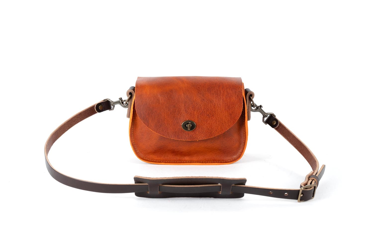 VIVIAN SATCHEL LEATHER CROSSBODY SMALL TANGERINE BISON – Go