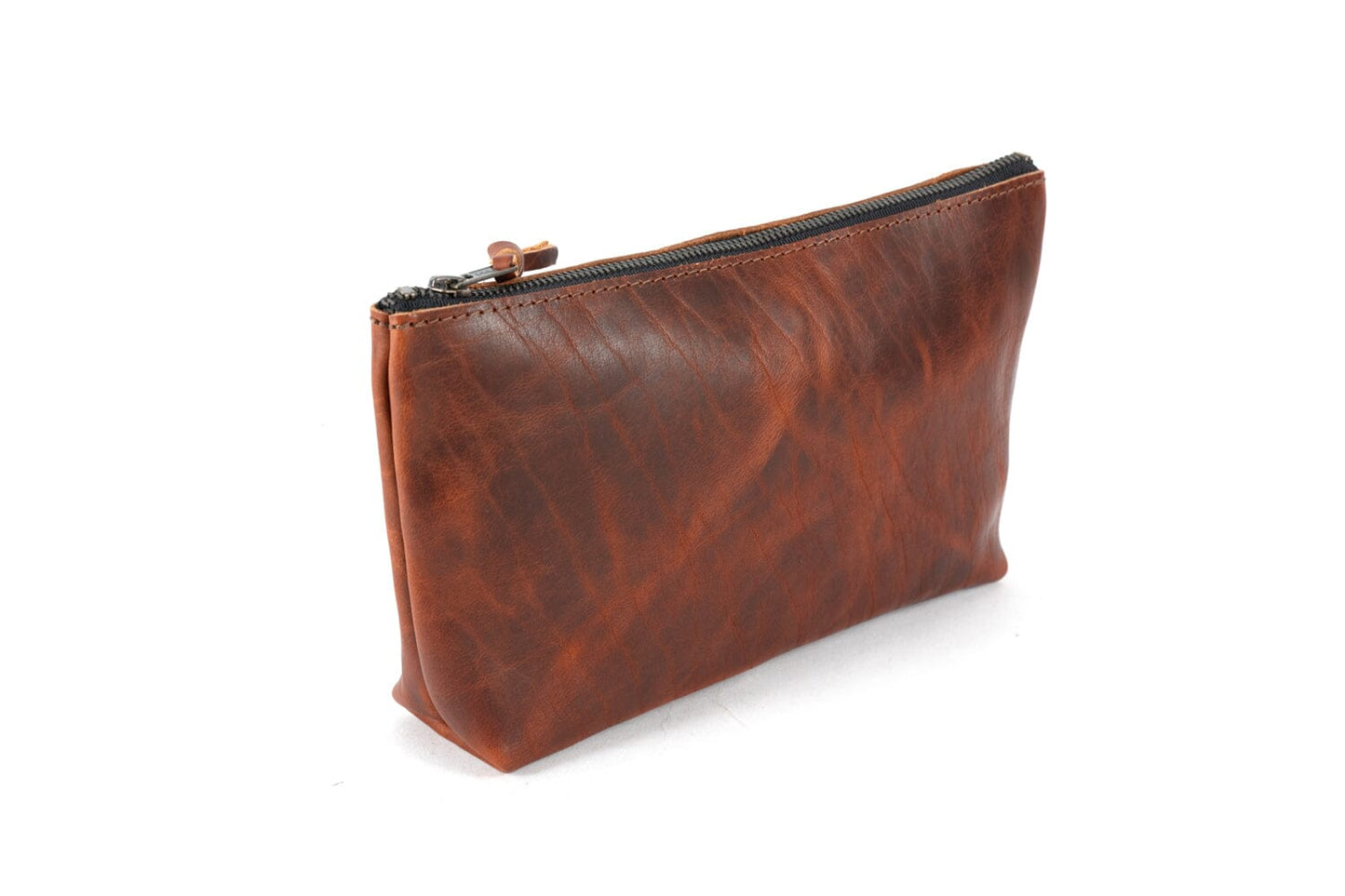 LEATHER ZIPPERED POUCH WITH GUSSET - MEDIUM