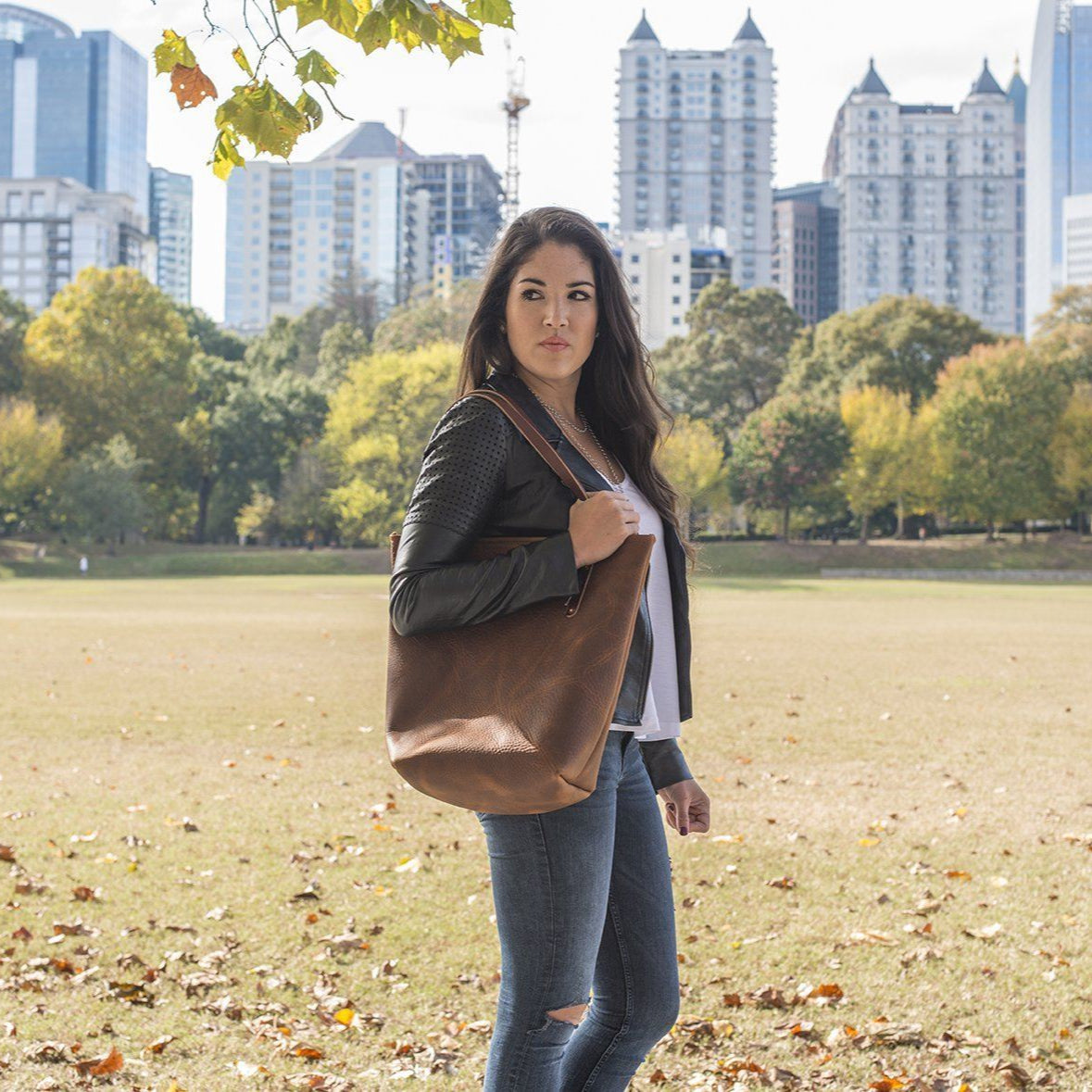 AVERY LEATHER TOTE BAG - SLIM LARGE - DESERT SUEDE