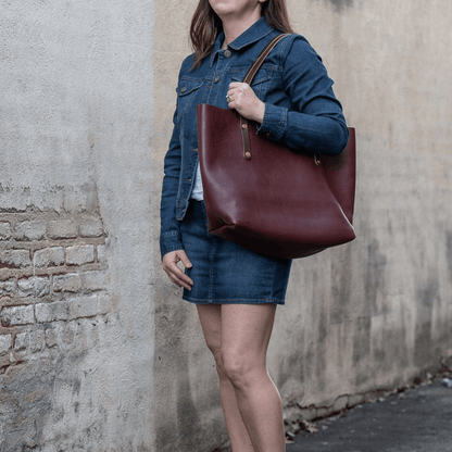 AVERY LEATHER TOTE BAG - LARGE - MERLOT