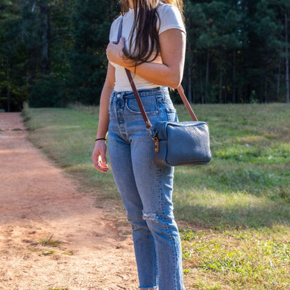 SARAH LEATHER CROSSBODY - SMOKEY BLUE