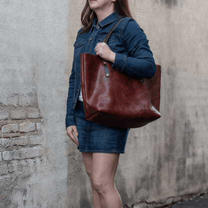 AVERY LEATHER TOTE BAG - LARGE - REDWOOD BISON