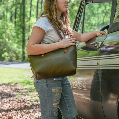 AVERY LEATHER TOTE BAG - SMALL - OLIVE