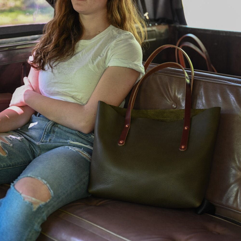 AVERY LEATHER TOTE BAG - MEDIUM - OLIVE