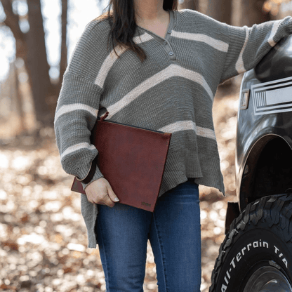FELICITY ZIPPERED CLUTCH WITH WRISTLET LARGE - REDWOOD BISON - IN STOCK