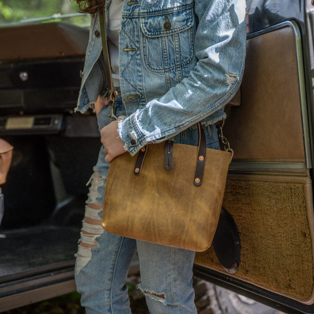AVERY LEATHER TOTE BAG - MINI CROSSBODY - TOBACCO