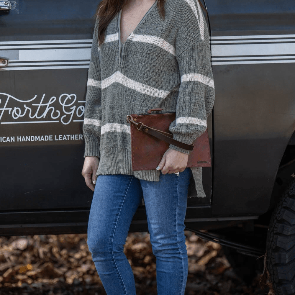 FELICITY ZIPPERED CLUTCH WITH WRISTLET - SMALL - REDWOOD BISON