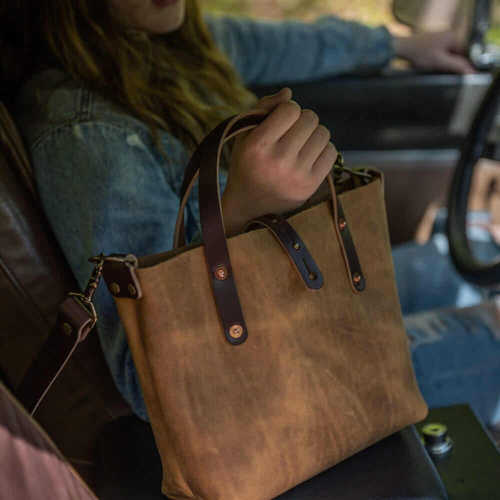 AVERY LEATHER TOTE BAG - MINI CROSSBODY - TOBACCO