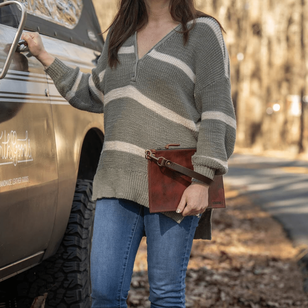 FELICITY ZIPPERED CLUTCH WITH WRISTLET - SMALL - REDWOOD BISON