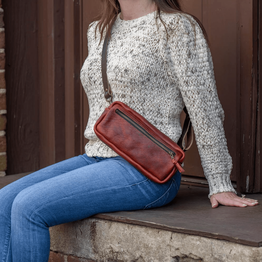 LEATHER FANNY PACK / LEATHER WAIST BAG - REDWOOD BISON