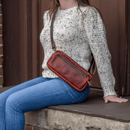 LEATHER FANNY PACK / LEATHER WAIST BAG - REDWOOD BISON