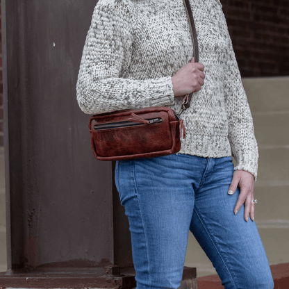 LEATHER FANNY PACK / LEATHER WAIST BAG - DELUXE - REDWOOD BISON