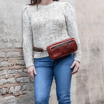 LEATHER FANNY PACK / LEATHER WAIST BAG - REDWOOD BISON
