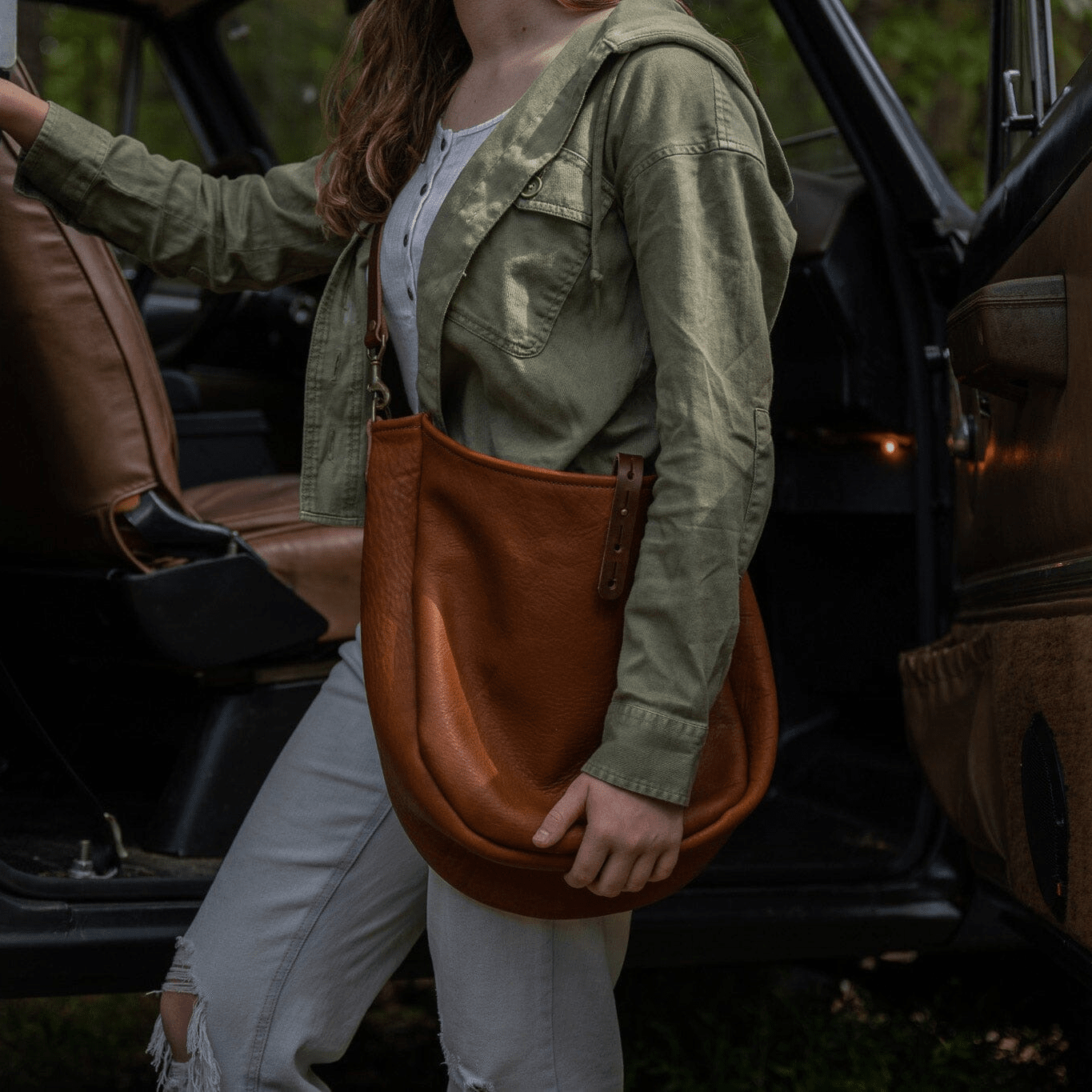 CELESTE LEATHER HOBO BAG - LARGE - RUSTIC PECAN