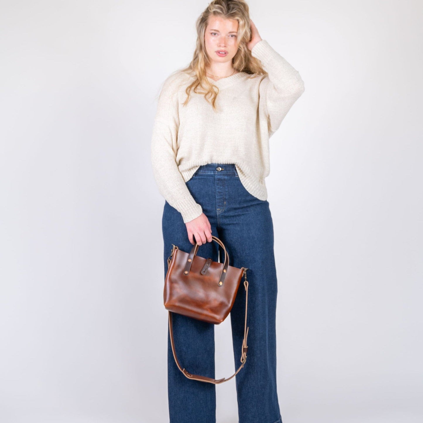 AVERY LEATHER TOTE BAG - MINI CROSSBODY - CHESTNUT