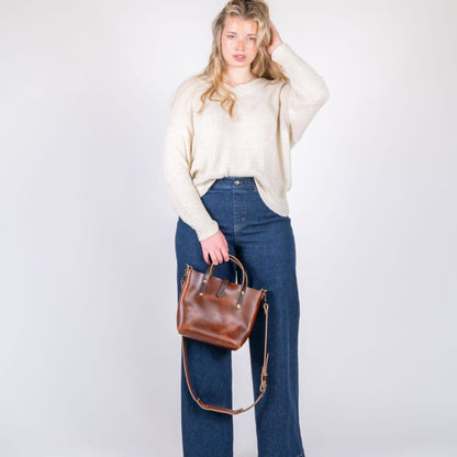 AVERY LEATHER TOTE BAG - MINI CROSSBODY - CHESTNUT