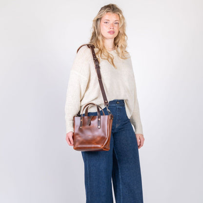 AVERY LEATHER TOTE BAG - MINI CROSSBODY - CHESTNUT