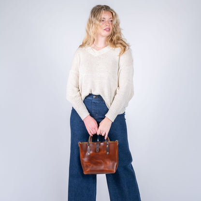 AVERY LEATHER TOTE BAG - MINI CROSSBODY - CHESTNUT