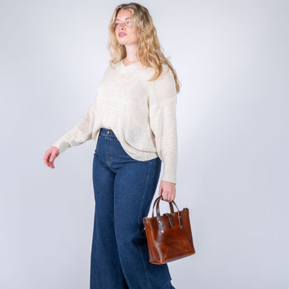 AVERY LEATHER TOTE BAG - MINI CROSSBODY - CHESTNUT