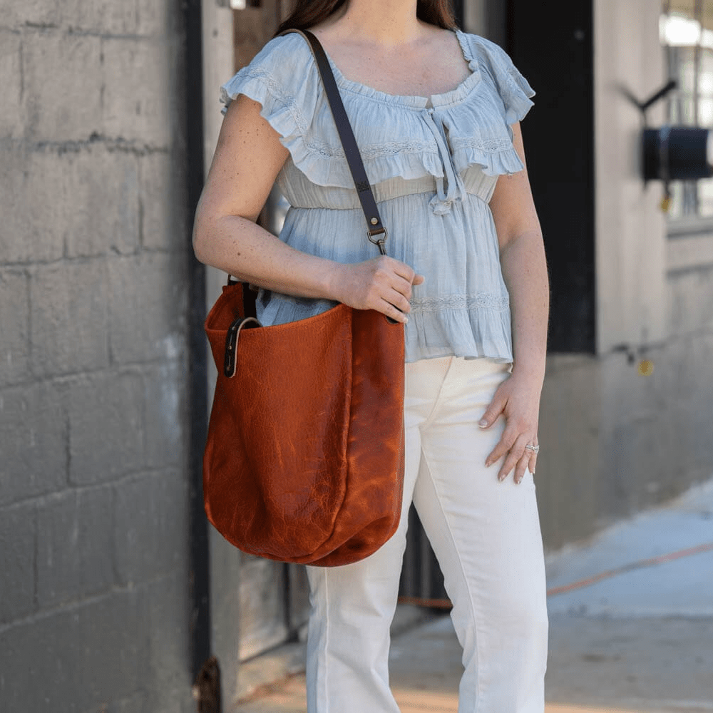 CELESTE LEATHER HOBO BAG - LARGE - TANGERINE BISON