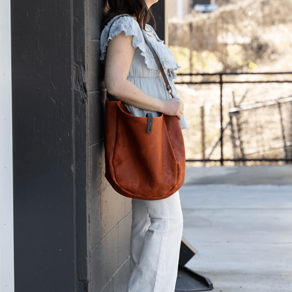 CELESTE LEATHER HOBO BAG - LARGE - TANGERINE BISON