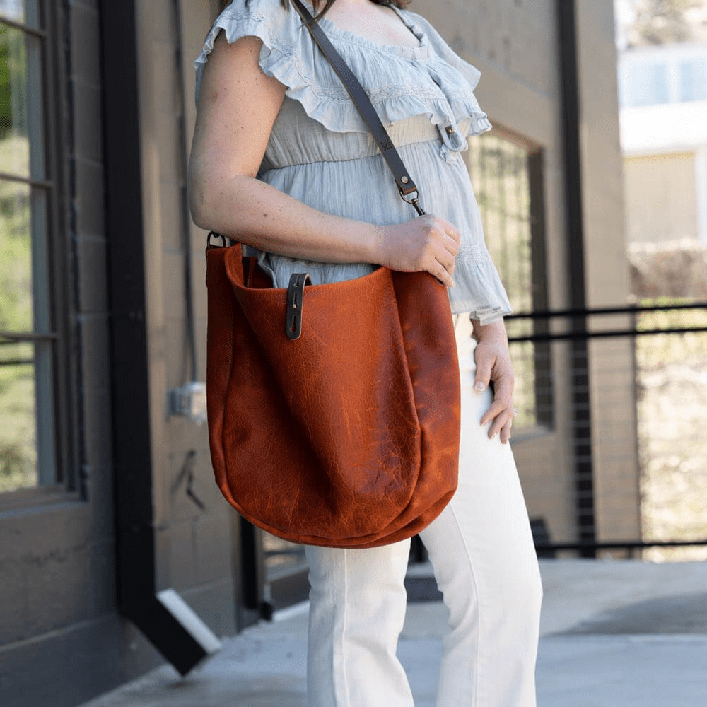 CELESTE LEATHER HOBO BAG - LARGE - TANGERINE BISON