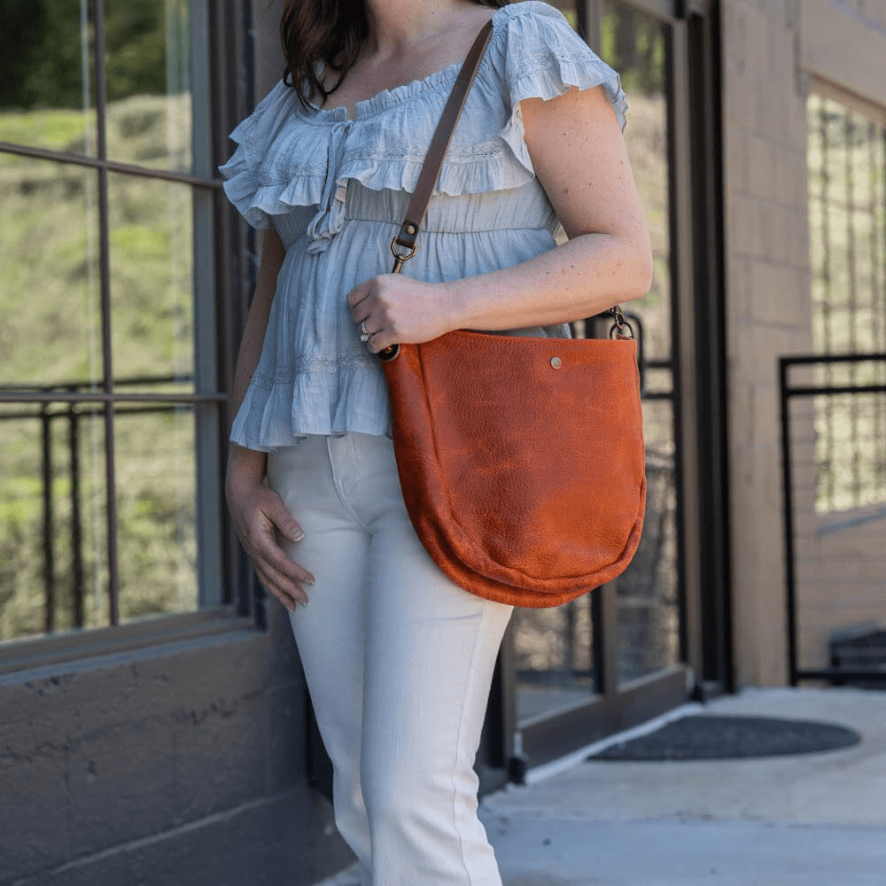 CELESTE LEATHER HOBO BAG - TANGERINE BISON