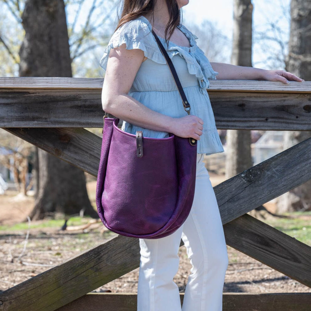 CELESTE LEATHER HOBO BAG - LARGE - GRAPE BISON