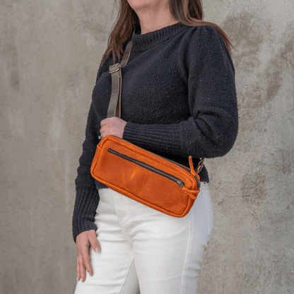 LEATHER FANNY PACK / LEATHER WAIST BAG - TANGERINE BISON