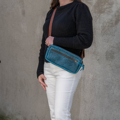 LEATHER FANNY PACK / LEATHER WAIST BAG - DELUXE - COBALT BISON