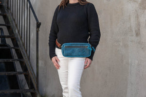 LEATHER FANNY PACK / LEATHER WAIST BAG - DELUXE - COBALT BISON
