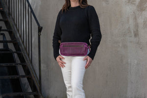 LEATHER FANNY PACK / LEATHER WAIST BAG - DELUXE - GRAPE BISON