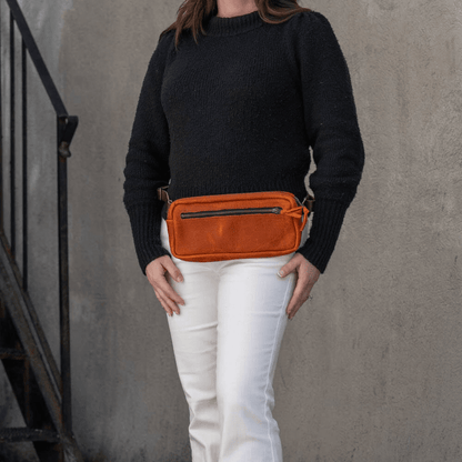 LEATHER FANNY PACK / LEATHER WAIST BAG - DELUXE - TANGERINE BISON