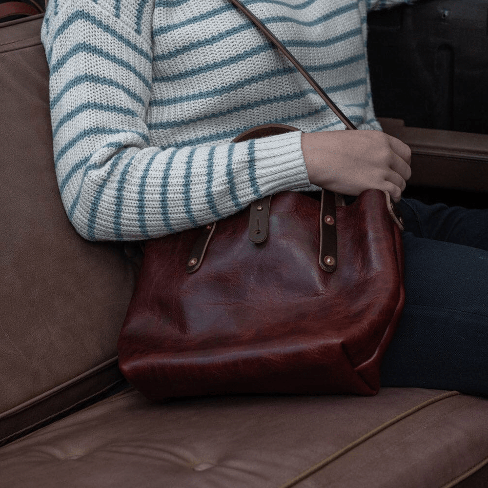 AVERY LEATHER TOTE BAG - MINI CROSSBODY - REDWOOD BISON