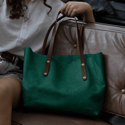 AVERY LEATHER TOTE BAG - LARGE - PINE GREEN BISON