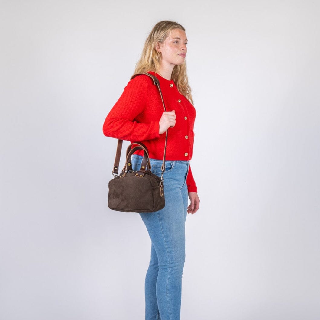 HOFFMAN LEATHER CROSSBODY BAG - MINI - CHOCOLATE SUEDE