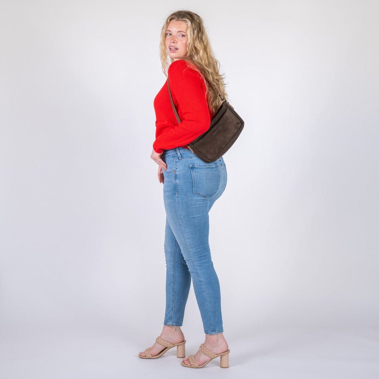 RENNIE LEATHER SHOULDER BAG - CHOCOLATE SUEDE