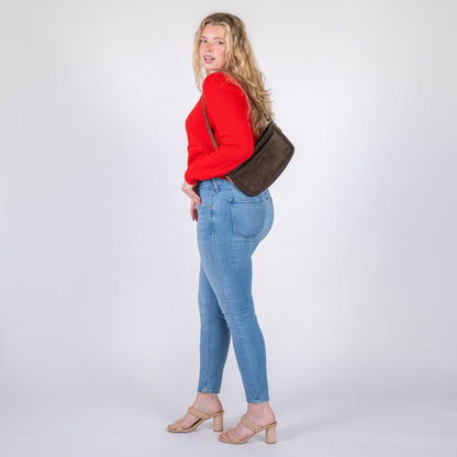 RENNIE LEATHER SHOULDER BAG - CHOCOLATE SUEDE