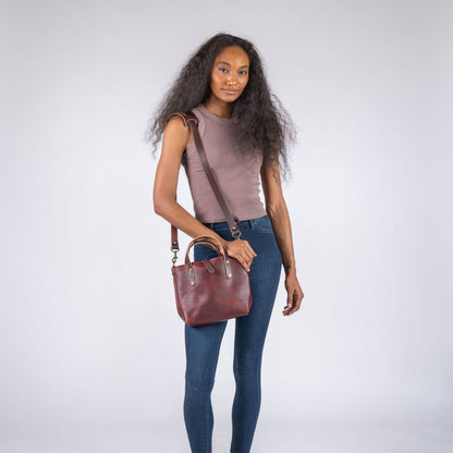 AVERY LEATHER TOTE BAG - MINI CROSSBODY - WINE BISON