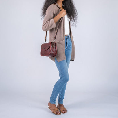VIVIAN SATCHEL LEATHER CROSSBODY - WINE BISON - IN STOCK