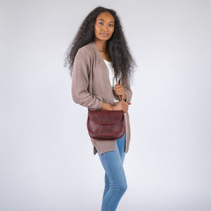 VIVIAN SATCHEL LEATHER CROSSBODY - WINE BISON - IN STOCK