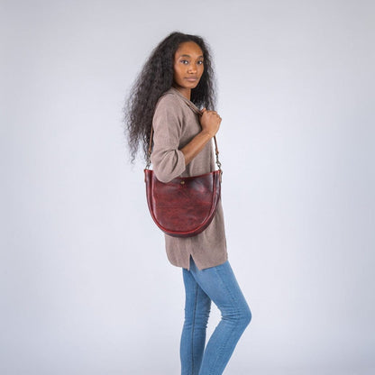 CELESTE LEATHER HOBO BAG - WINE BISON