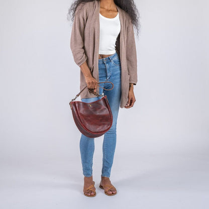 CELESTE LEATHER HOBO BAG - WINE BISON