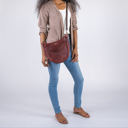 CELESTE LEATHER HOBO BAG - WINE BISON